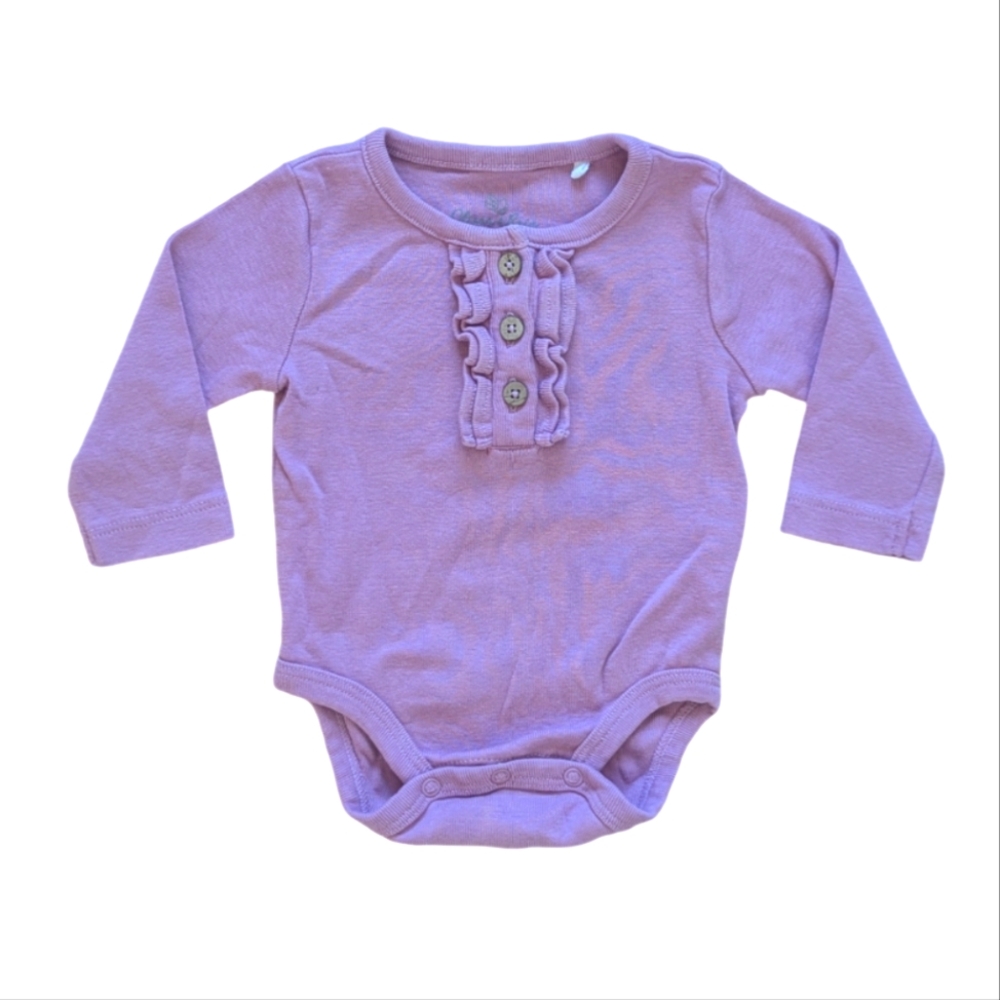 Oliver & Rain Ruffle Lilac Lavender Henley Bodysuit - Size 3M